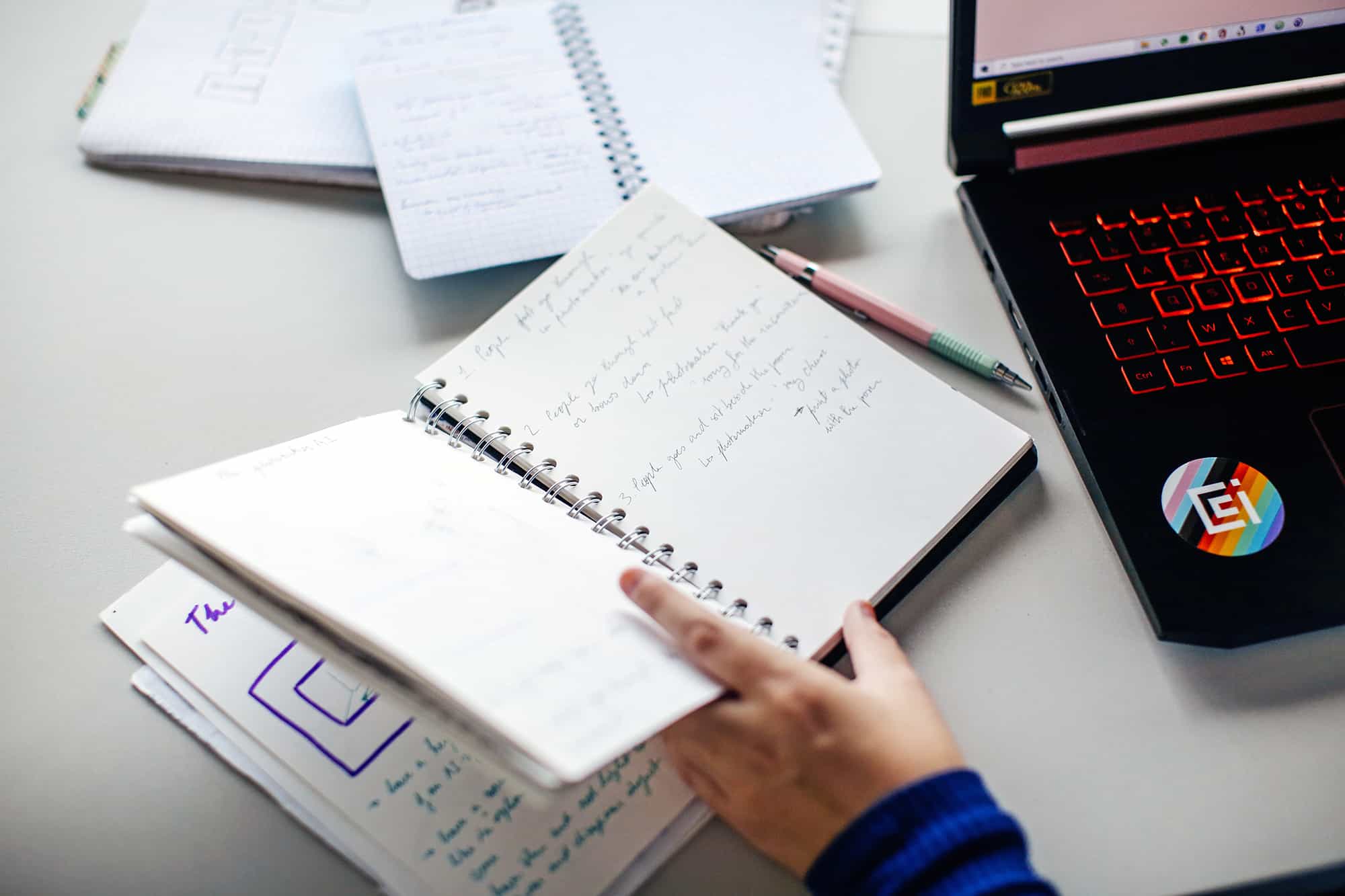 Lucie Brosson writing notes | Photographer: Alys Tomlinson